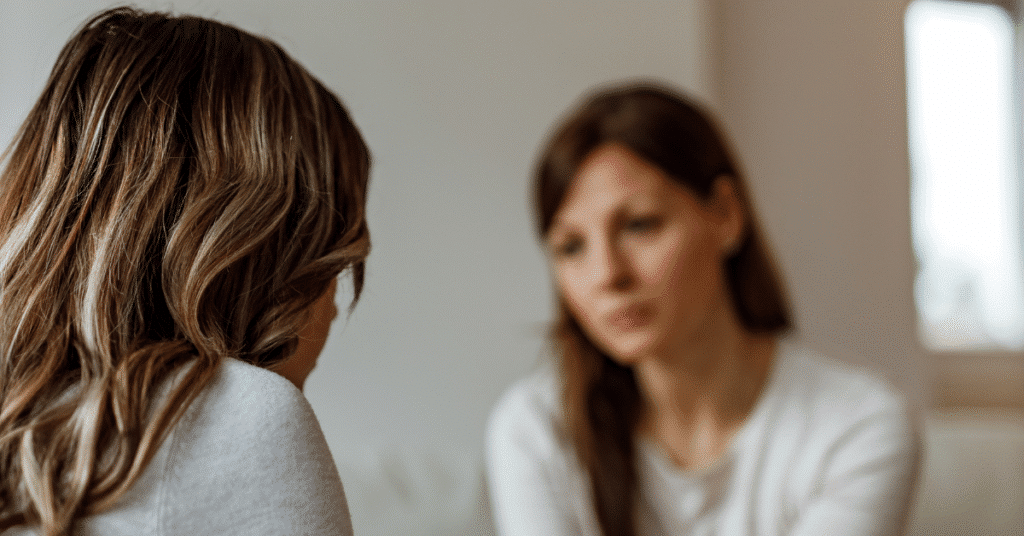 Woman talking with therapist