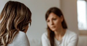 Woman talking with therapist