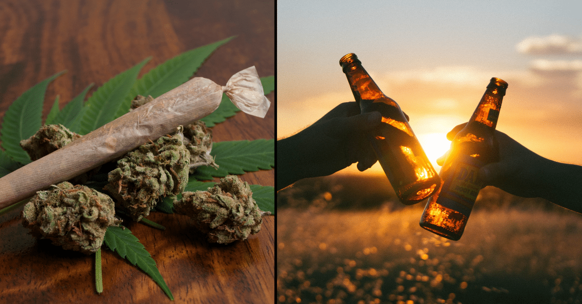 Alcohol and weed shown side by side